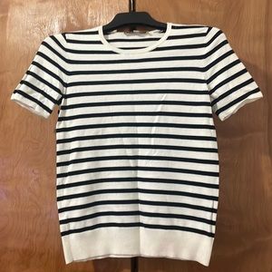 LOFT Black/White Stripe Short-Sleeve Knit Top
